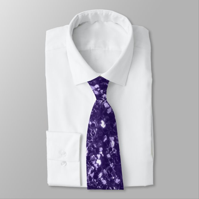 Dark ultra violet purple glitter sparkles neck tie (Tied)