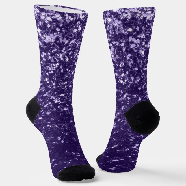 Dark ultra violet purple glitter sparkles socks (Angled)