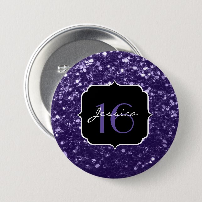 Dark ultra violet purple glitter sparkles Sweet 16 Button (Front & Back)
