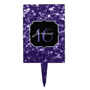 Dark ultra violet purple glitter sparkles Sweet 16 Cake Topper