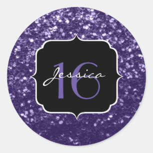 Dark ultra violet purple glitter sparkles Sweet 16 Classic Round Sticker