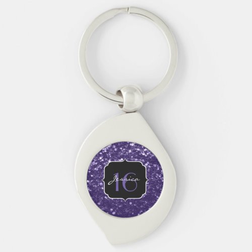 Dark ultra violet purple glitter sparkles Sweet 16 Keychain