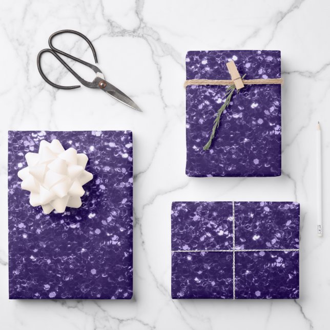Dark ultra violet purple glitter sparkles wrapping paper sheets (Front)