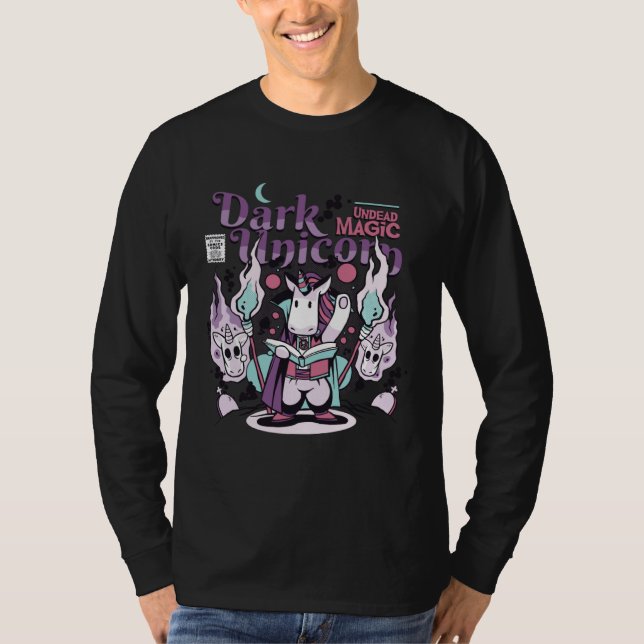 Dark Undead Black Magic Funny Goth Unicorn T-Shirt (Front)