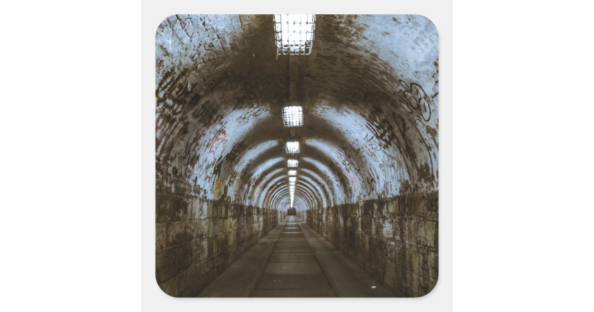 Dark underground tunnel square sticker | Zazzle