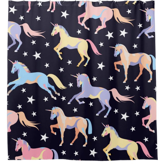 Dark unicorn pattern. Seamless unicorn and star de Shower Curtain (Front)
