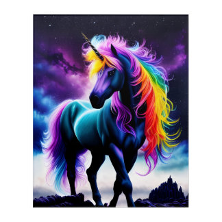 Dark Unicorn with Rainbow Mane Acrylic Print