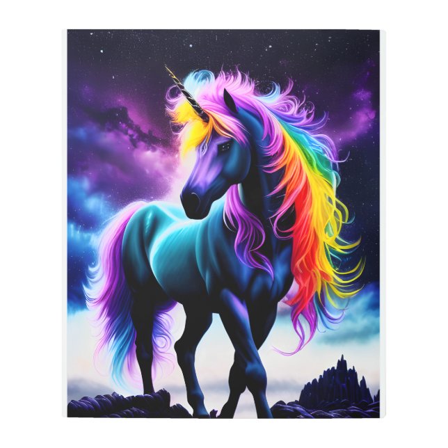 Dark Unicorn with Rainbow Mane Metal Print (Front)