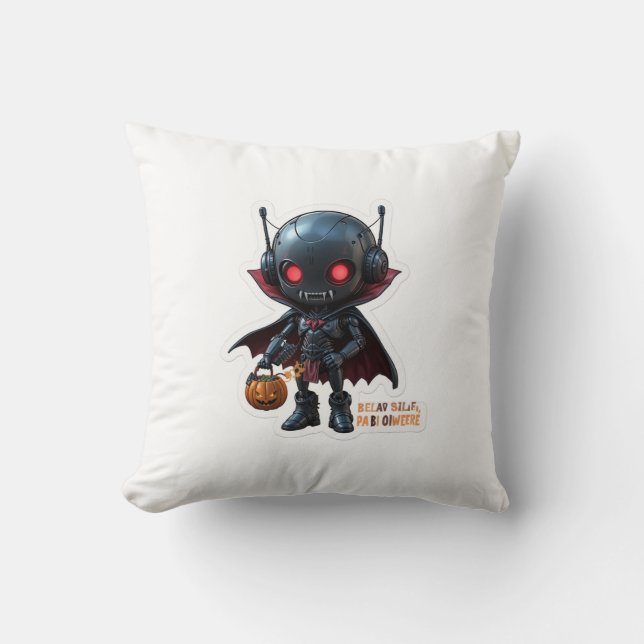 Dark Vampire Robot Halloween Creepy Cute Sci-Fi Throw Pillow (Front)