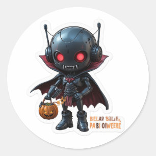 Dark Vampire Robot Spooky Sci-Fi Halloween Design Classic Round Sticker
