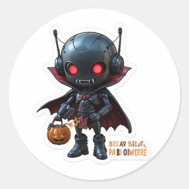 Dark Vampire Robot Spooky Sci-Fi Halloween Design Classic Round Sticker (Front)