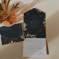 Dark Velvet Burgundy Rose | Autumn Winter Wedding All In One Invitation