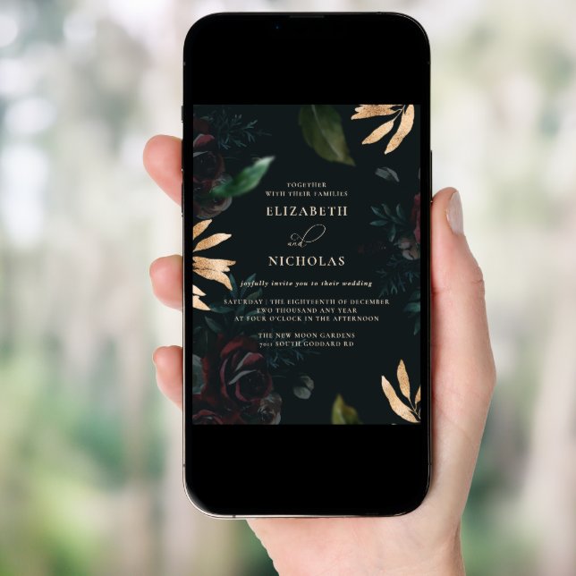 Dark Velvet Burgundy Rose | Autumn Winter Wedding  Invitation (Front Digital)
