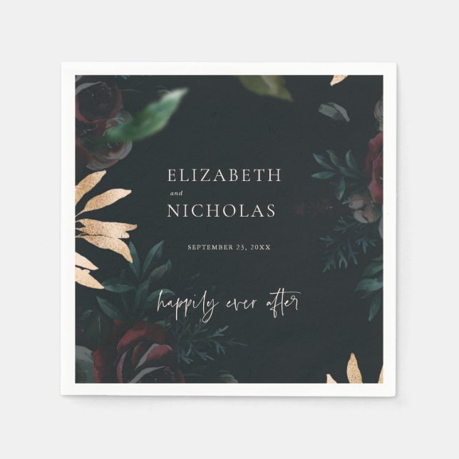 Dark Velvet Burgundy Rose | Autumn Winter Wedding Napkins (Front)