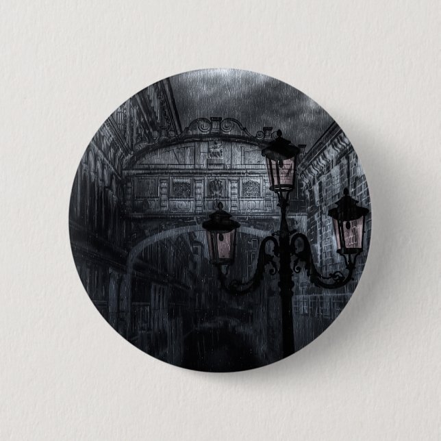 Dark Venice Rain Bridge of Sighs at Night Button (Front)