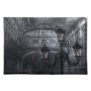 Dark Venice Rain Bridge of Sighs at Night Cloth Placemat