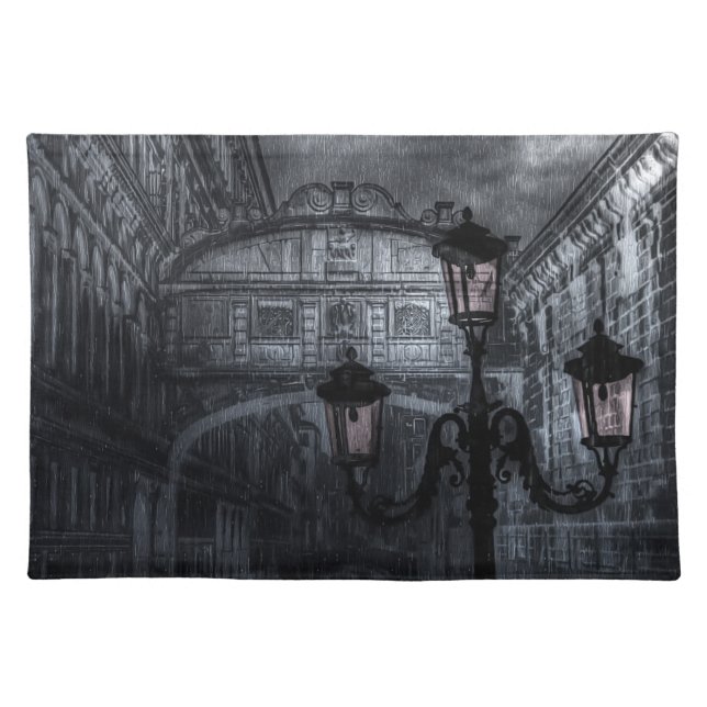 Dark Venice Rain Bridge of Sighs at Night Cloth Placemat (Front)