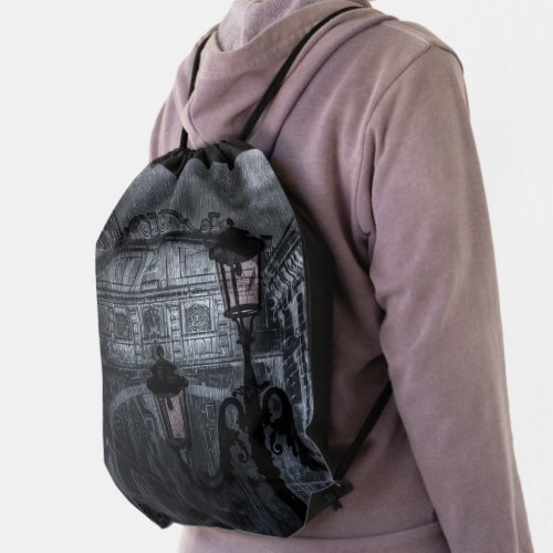 Dark Venice Rain Bridge of Sighs at Night Drawstring Bag