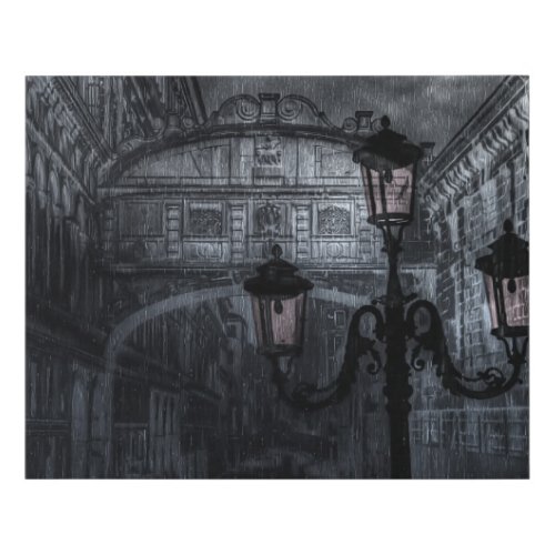 Dark Venice Rain Bridge of Sighs at Night Faux Canvas Print