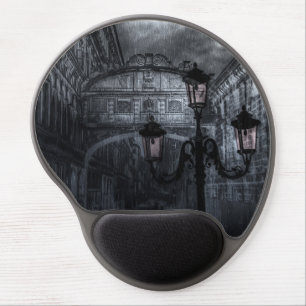 Dark Venice Rain Bridge of Sighs at Night Gel Mouse Pad