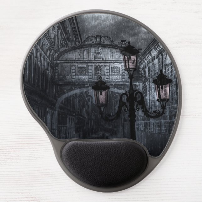 Dark Venice Rain Bridge of Sighs at Night Gel Mouse Pad (Front)