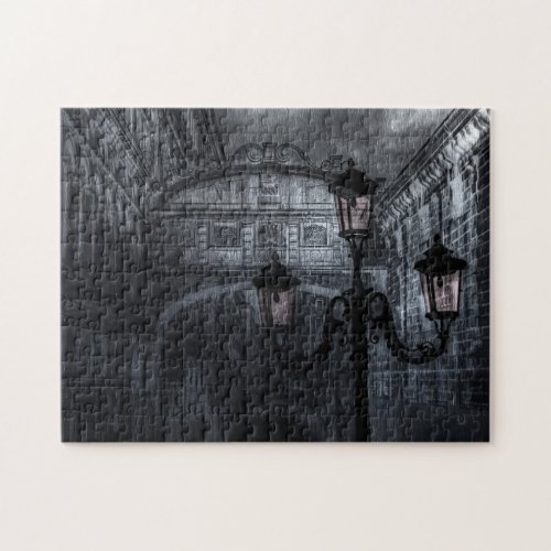 Dark Venice Rain Bridge of Sighs at Night Jigsaw Puzzle