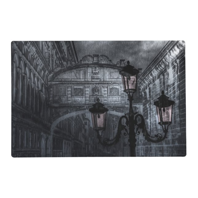 Dark Venice Rain Bridge of Sighs at Night Placemat (Front)