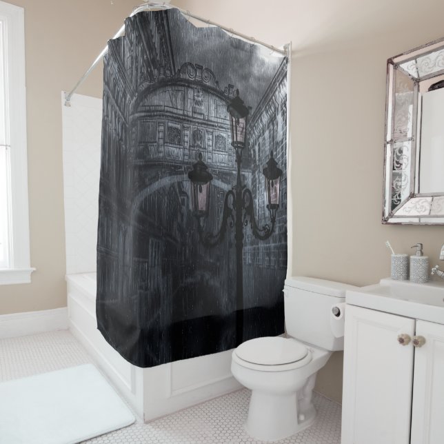 Dark Venice Rain Bridge of Sighs at Night Shower Curtain (In Situ)