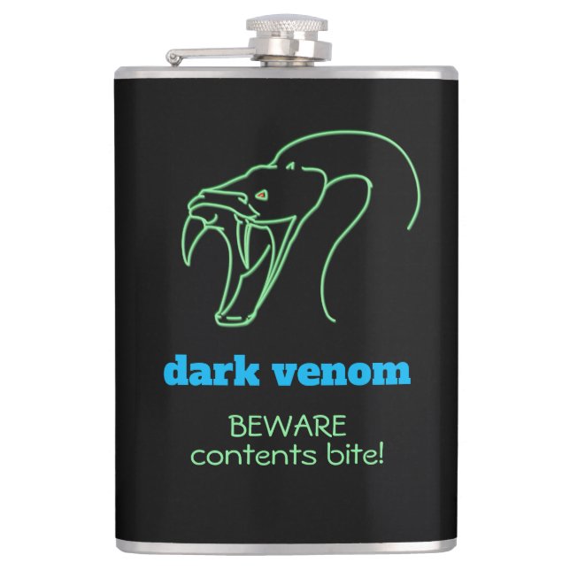 Dark Venom with Bite - Snake Head and Fangs Wine Flask (Front)