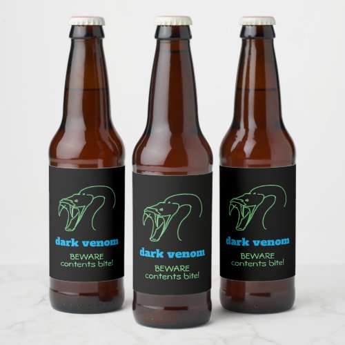 Dark Venom with Bite _ Snake Head and Fangs Wine L Beer Bottle Label