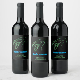Dark Venom with Bite - Snake Head and Fangs Wine Label