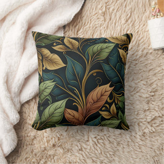 Dark Vibrant Color Leaves Pattern Throw Pillow