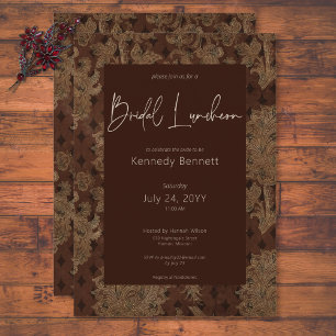 Dark Victorian Burgundy Damask Bridal Luncheon Invitation