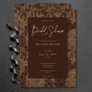 Dark Victorian Burgundy Damask Bridal Shower Invitation