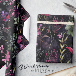 Dark Victorian Floral Pink Purple Decoupage Wrapping Paper