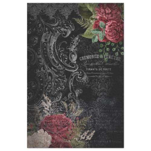 Dark Victorian French Rose Ephemera Decoupage Tissue Paper