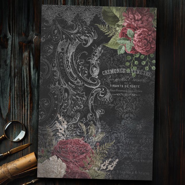Dark Victorian French Rose Ephemera Decoupage Tissue Paper (Creator Uploaded)