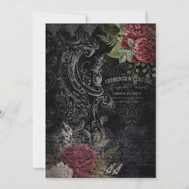 Dark Victorian French Rose Ephemera  Note Card (Front)