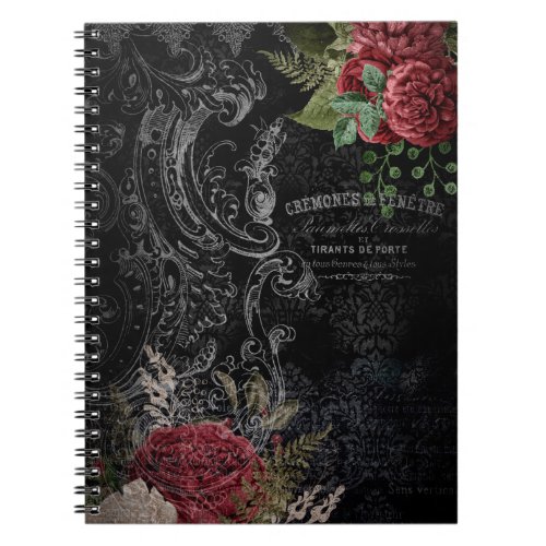 Dark Victorian French Rose Ephemera  Notebook