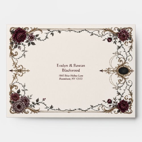 Dark Victorian Gothic Floral Addressed Wedding Envelope