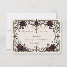Dark Victorian Gothic Floral Wedding RSVP Note