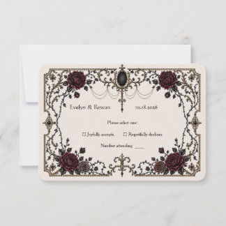 Dark Victorian Gothic Floral Wedding RSVP Note Thank You Card