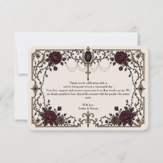 Dark Victorian Gothic Floral Wedding Thank You Not Card