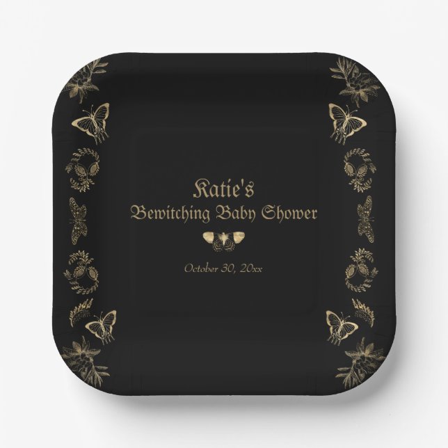 Dark Victorian Gothic Halloween Baby Shower Paper Plates (Front)