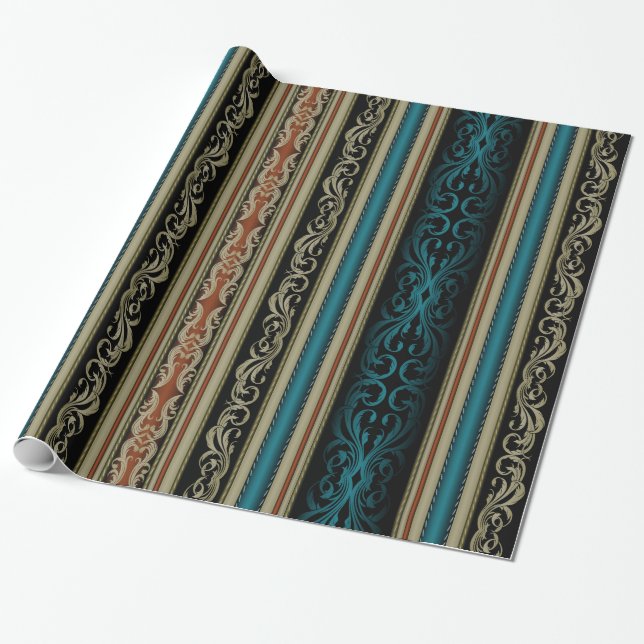Dark Victorian Stripe Wrapping Paper (Unrolled)