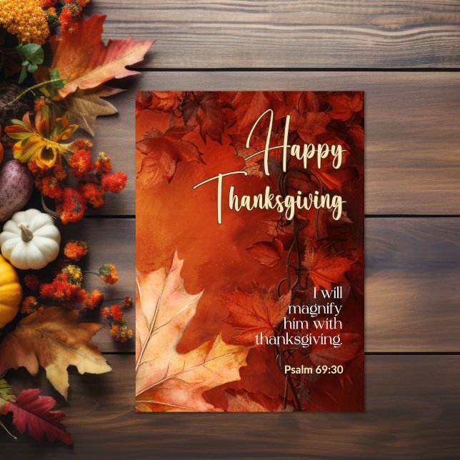 Dark Vines Bible Psalm 69:30 Happy Thanksgiving Card (dark vines and leaves Bible verse Thanksgiving Card)