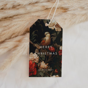 Dark Vintage Background Minimalist Merry Christmas Gift Tags