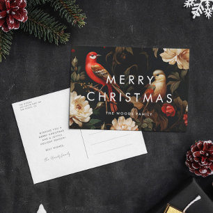 Dark Vintage Background Minimalist Merry Christmas Holiday Postcard
