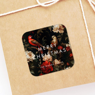 Dark Vintage Background Minimalist Merry Christmas Square Sticker