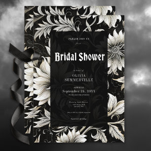 Dark Vintage Black & White Damask Bridal Shower Invitation